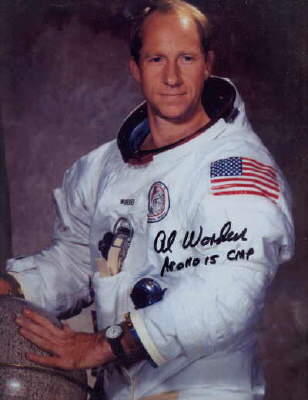 Signed Al Worden WSS portrait, spacesuit Apollo 15