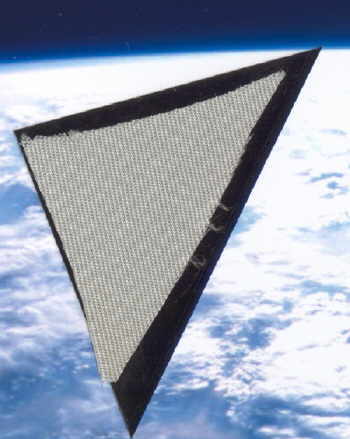 A swatch of the penguin suit bag flown and used by Alexander Poleshuk onboard MIR from May 1993 to July 1993 during his TM-16 mission