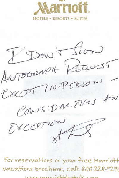 A signed note from Russell "Rusty"Schweickart